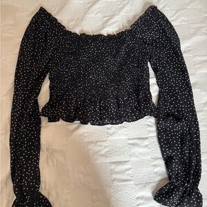 Forever 21 Black and White Ruffled Crop Blouse